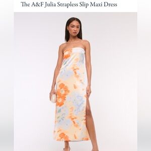Abercrombie & Fitch Floral Strapless Maxi Dress - Orange and Blue